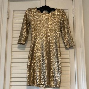 TFNC London Gold Sequin 3/4 Sleeve Mini Party